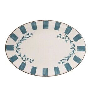 Better Homes & Gardens Serving Tray Blue White 18-in Oval Bamboo Melamine NEW